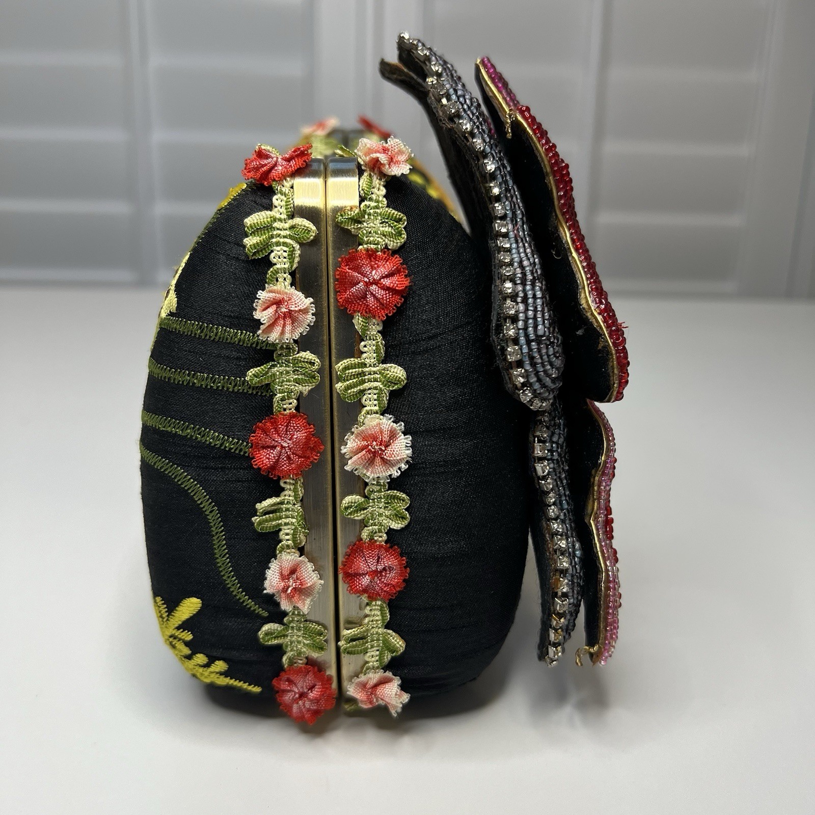 Mary Frances Butterfly Floral Beaded Embroidered Clutch Rhinestones, Chain Strap