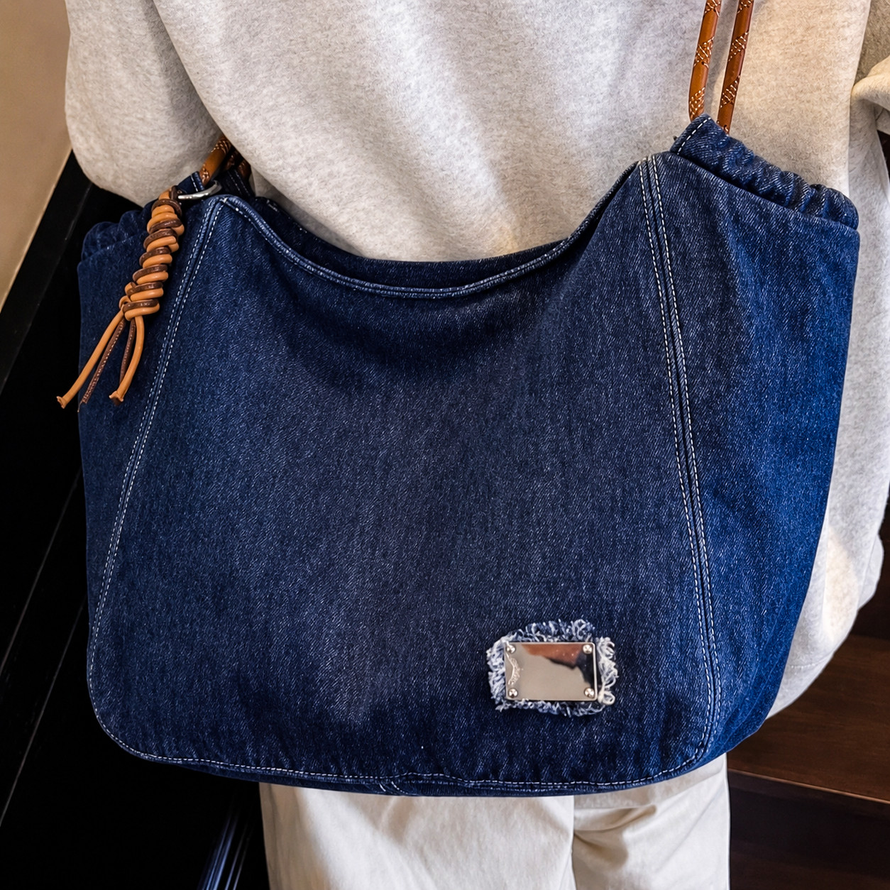 Women’s Blue Denim Hobo Shoulder Bag Casual Everyday Purse Handbag Boho