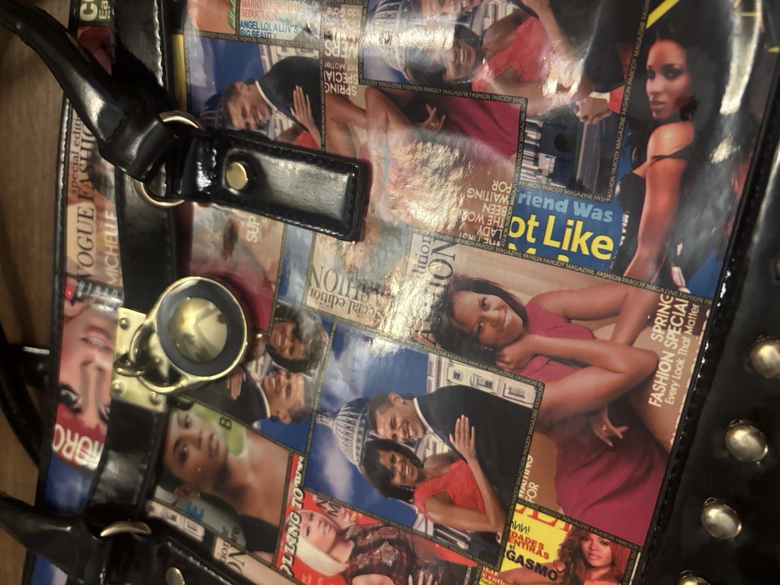 Michelle Barack Obama Glossy Magazine Collage Handbag 10×12” w/2 Handles & Strap