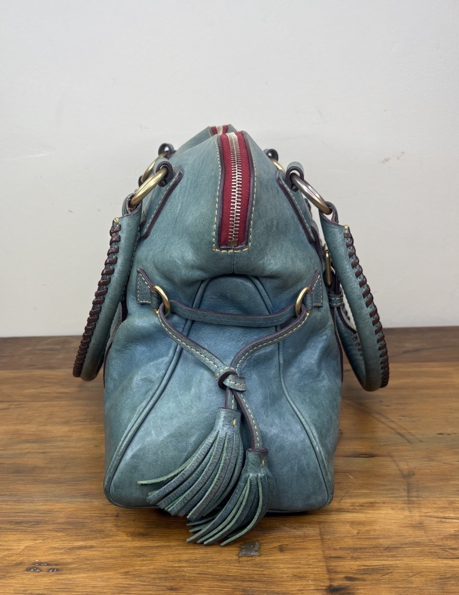 Dooney & Bourke Florentine Domed Buckle Satchel Teal Leather Tassel Bag J4092168
