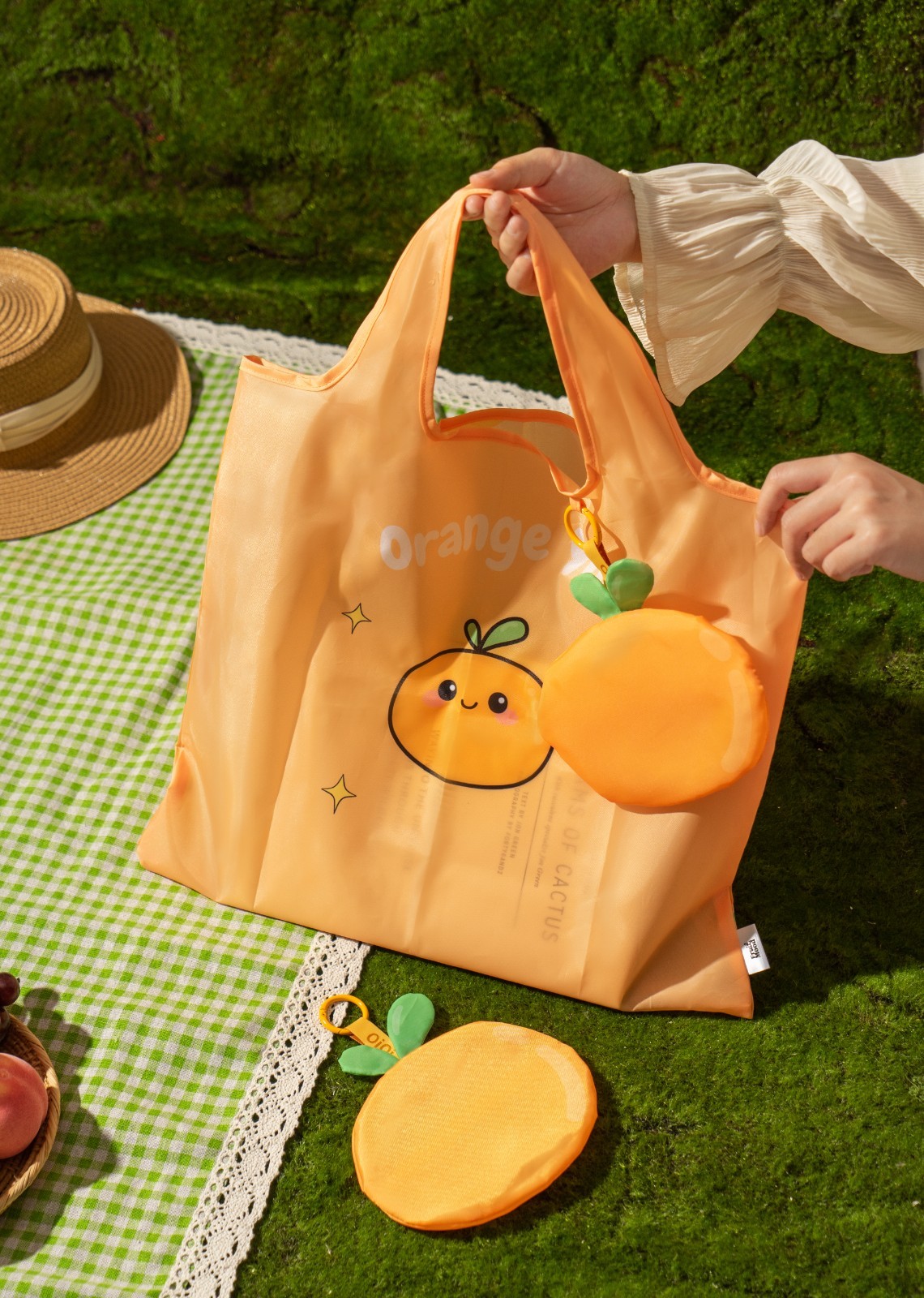 Foldable Reusable Grocery Tote Bag Cute Orange Eco Shopping Bag Kawaii Gift