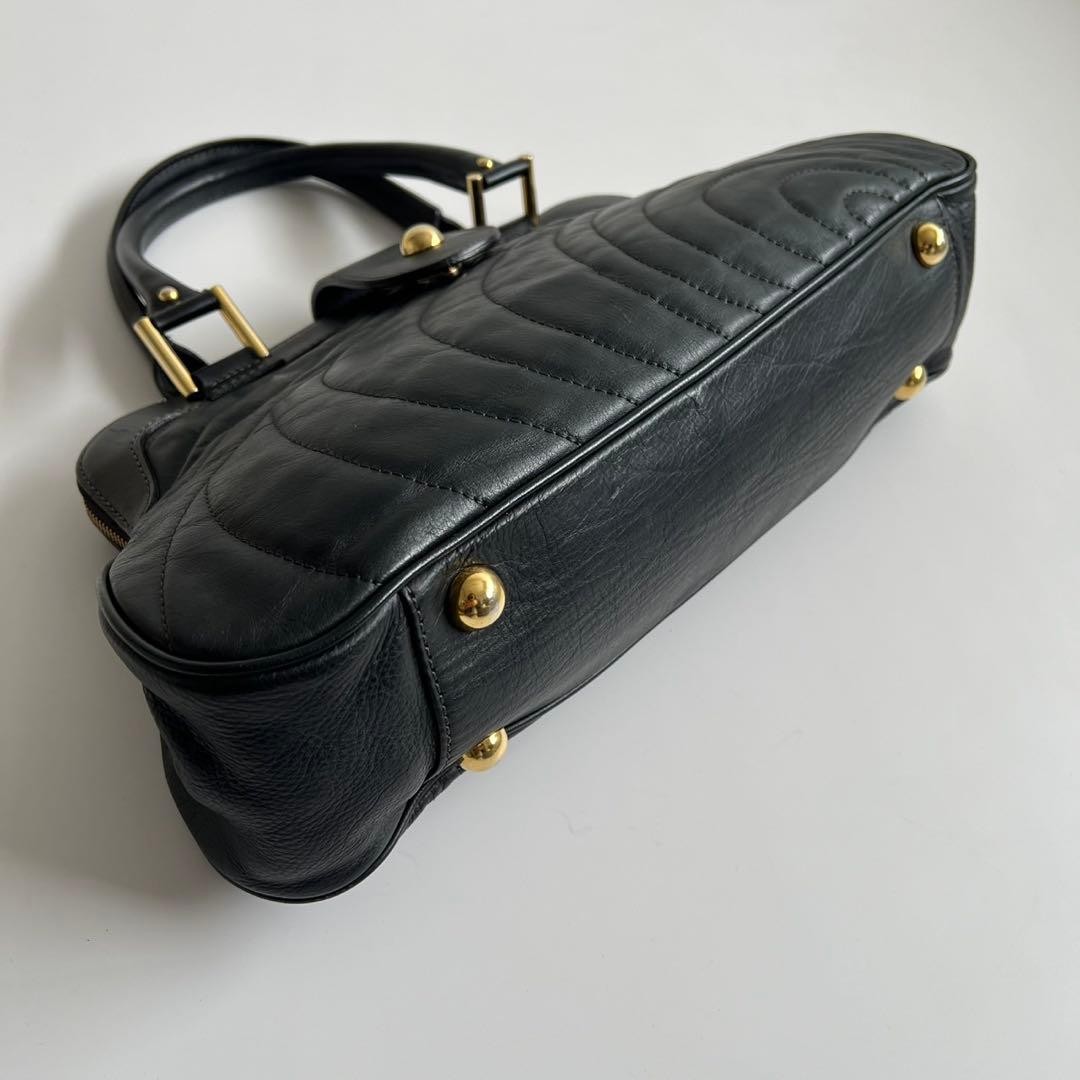 Paul Smith Black Leather Quilted Tote Hand Bag Authentic Japan 061167
