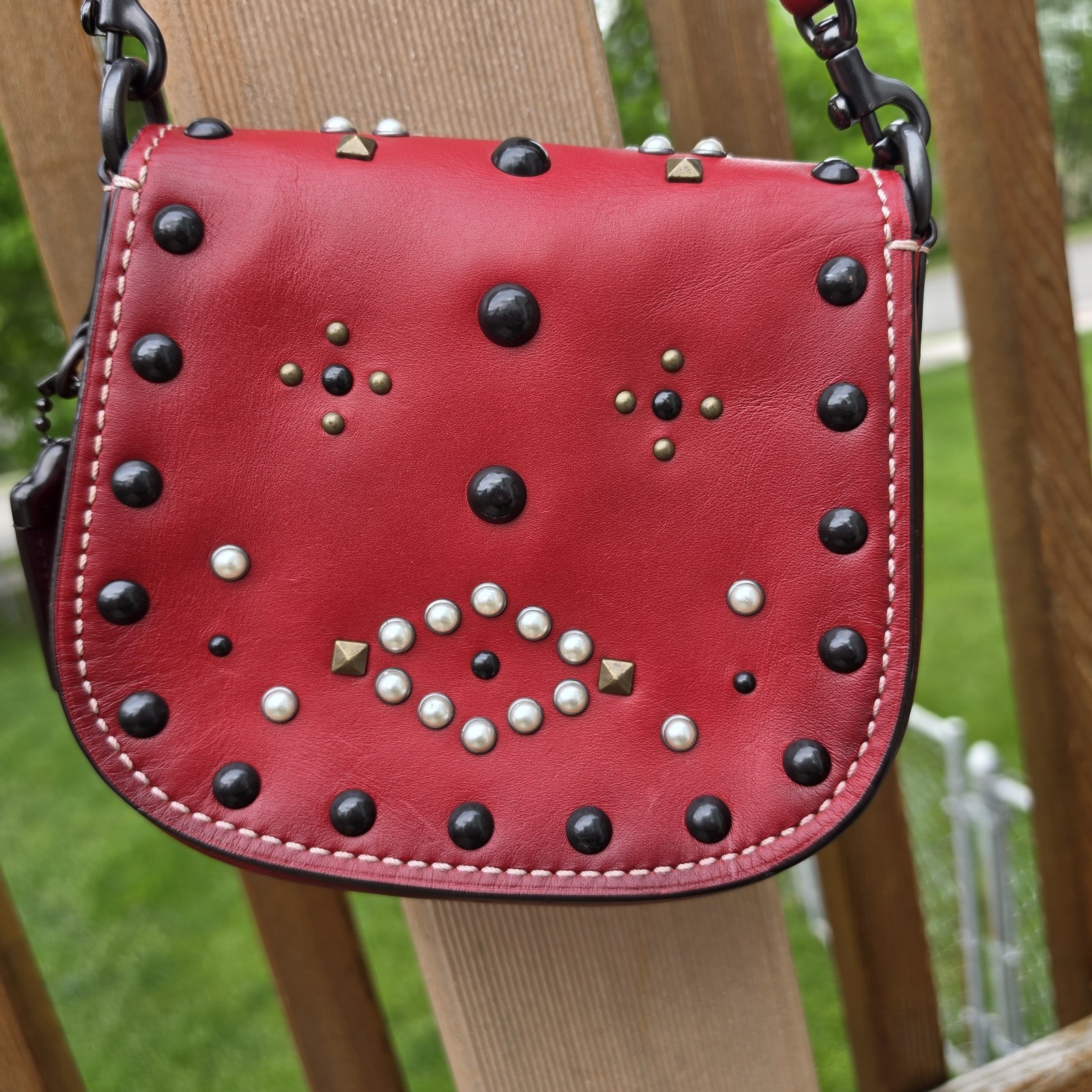 Coach 1941 Saddle 17 With Western Rivets in Red Leather – Coach 6.5 X 7 X 2 in