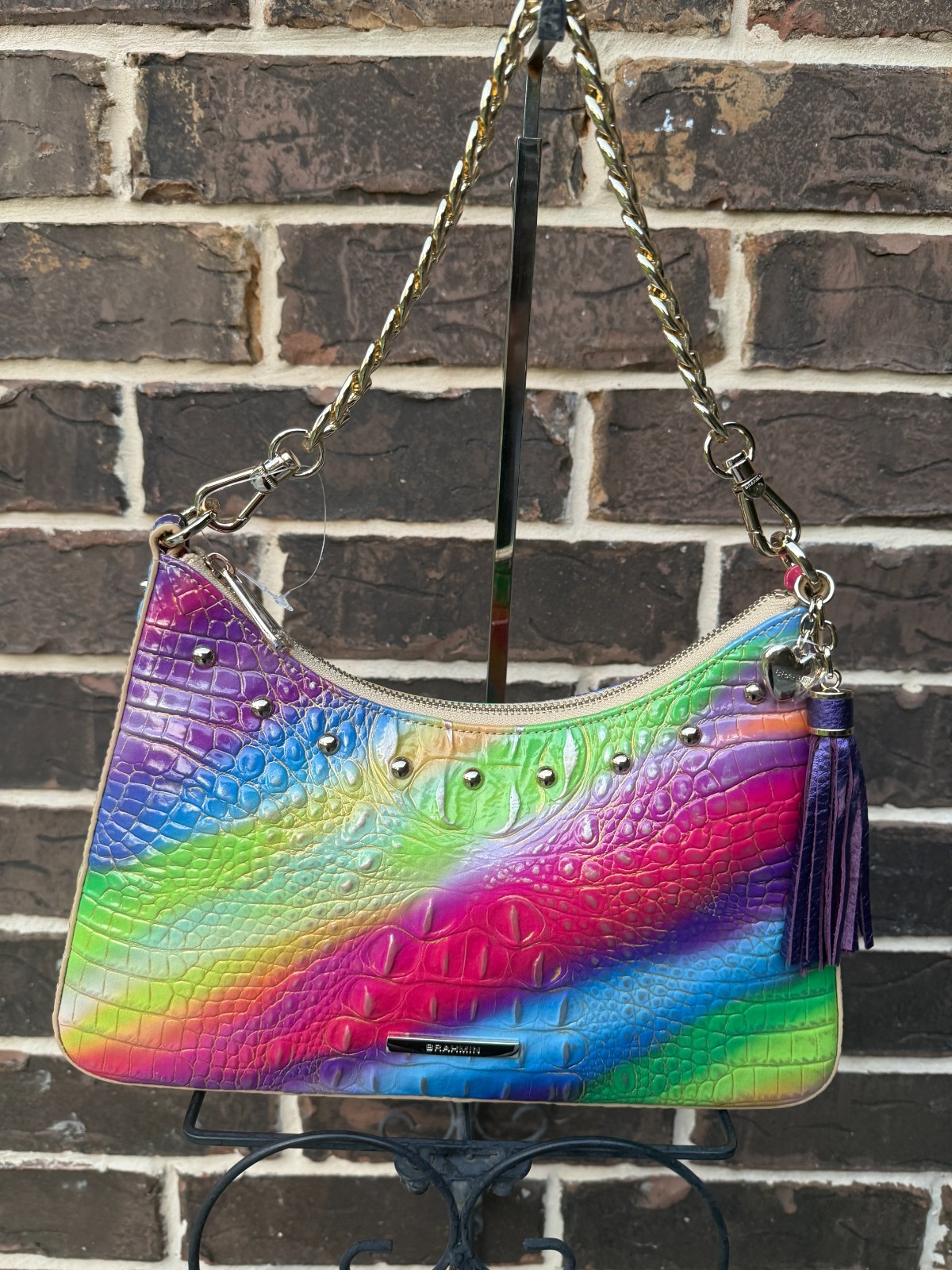 NWT Brahmin Mod Esme Multi Gumdrop Shoulder Bag C/B purple green yellow 2 straps