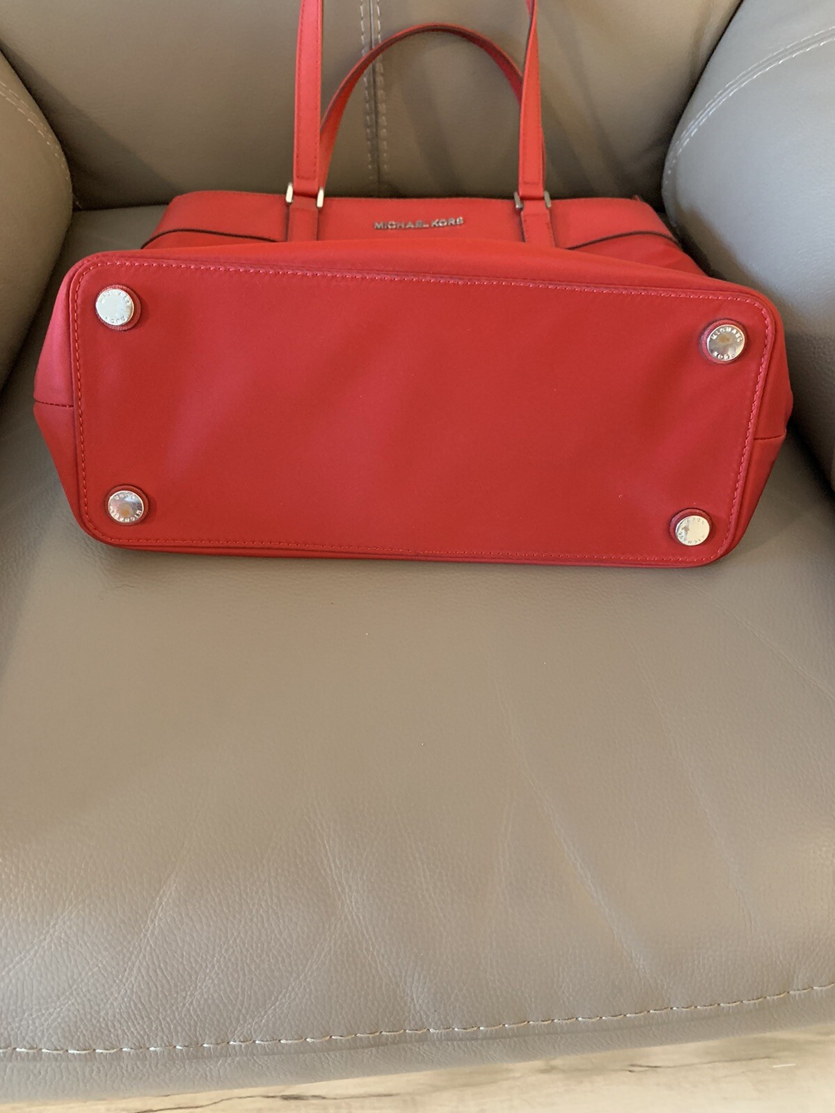 Michael Kors Women’s Leather Tote Handbag Bag Purse Red Dims: 12×10.5 inches