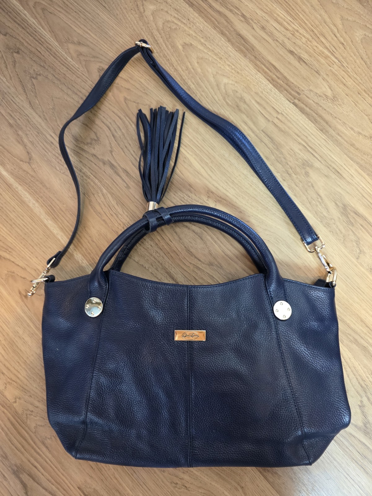 Onna Ehrlich Navy Blue L Satchel Crossbody Pebbled Leather Handbag Classic EUC