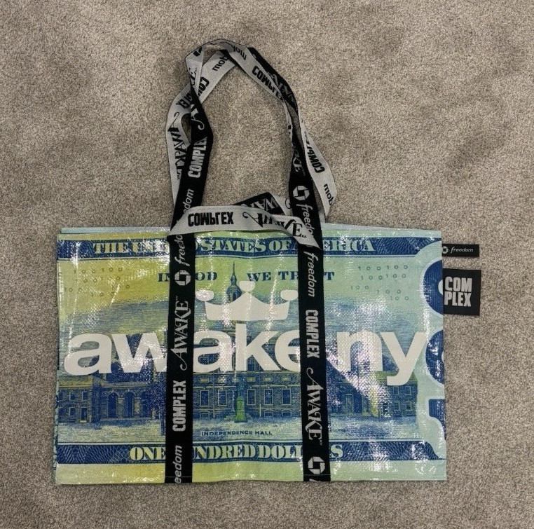 Awake NY ComplexCon Freedom Reusable Tote Bag Blue Green White Double Handles