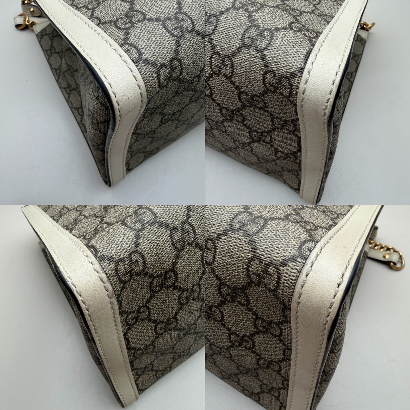 Gucci Padlock Medium Beige GG Monogram White Calfskin Shoulder Tote US Ship