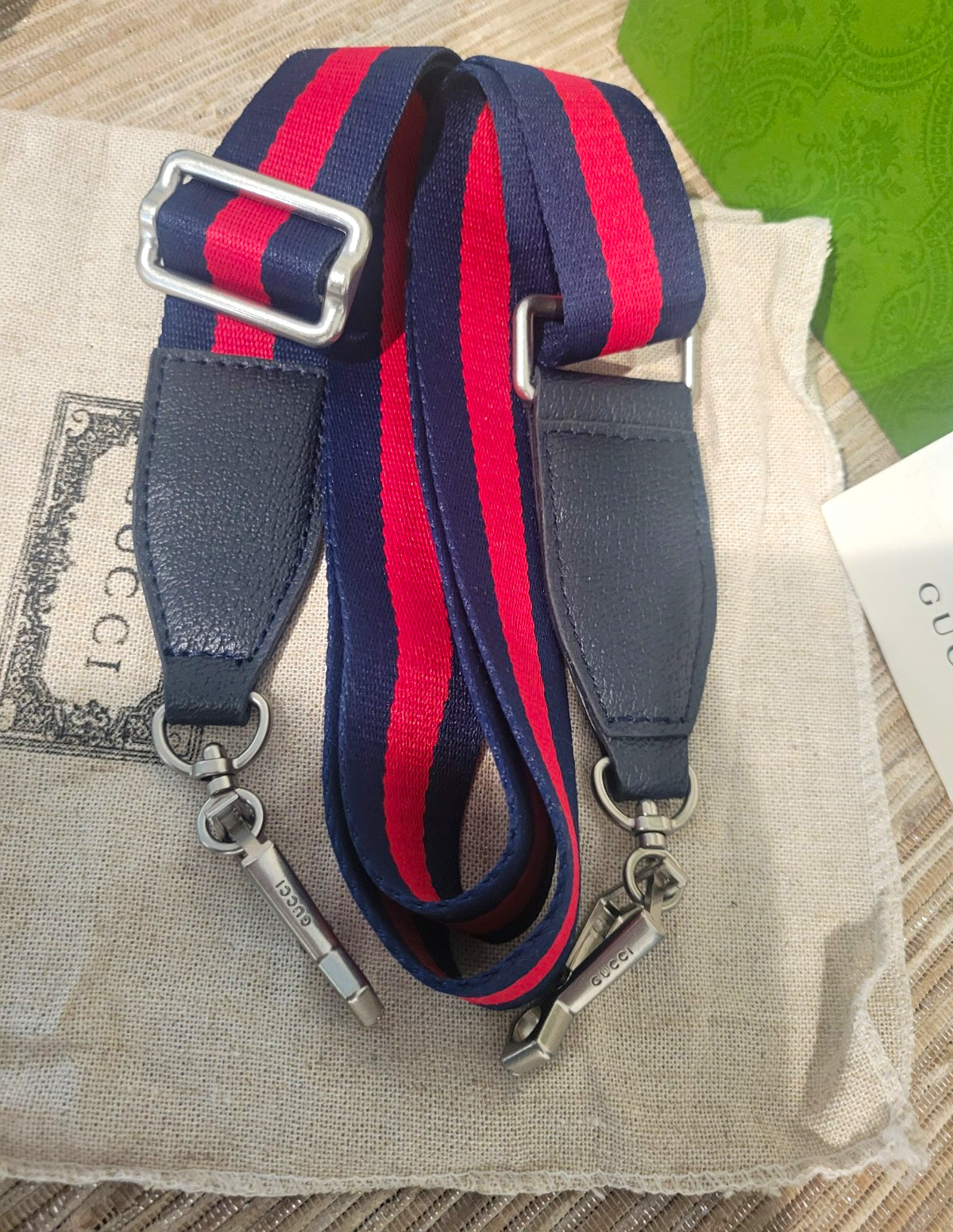 Gucci GG Monogram Shoulder Bag Top Handle Zip w/ Detachable Red/Blue Strap