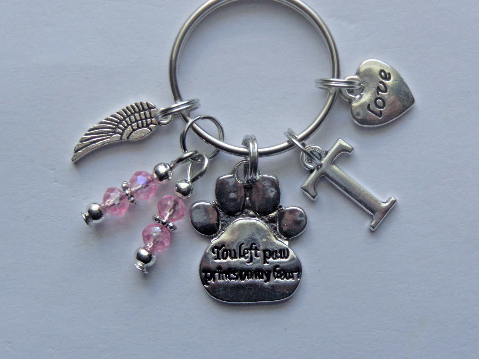 PERSONALIZED PET LOSS MEMORIAL ANGEL WING PAW KEY CHAIN BAG CHARM PURSE CLIP