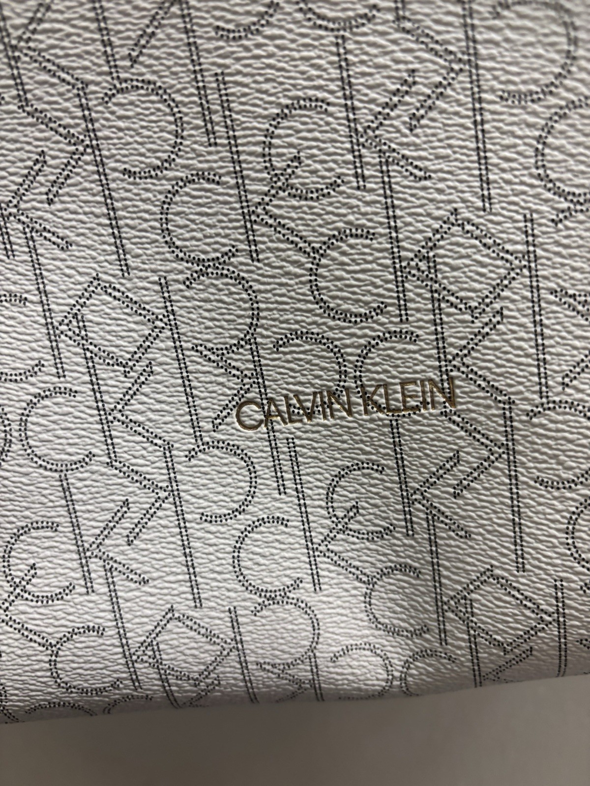 Calvin Klein CK Monogram Large Tote Bag Beige Magnetic Closure Gold Hardware