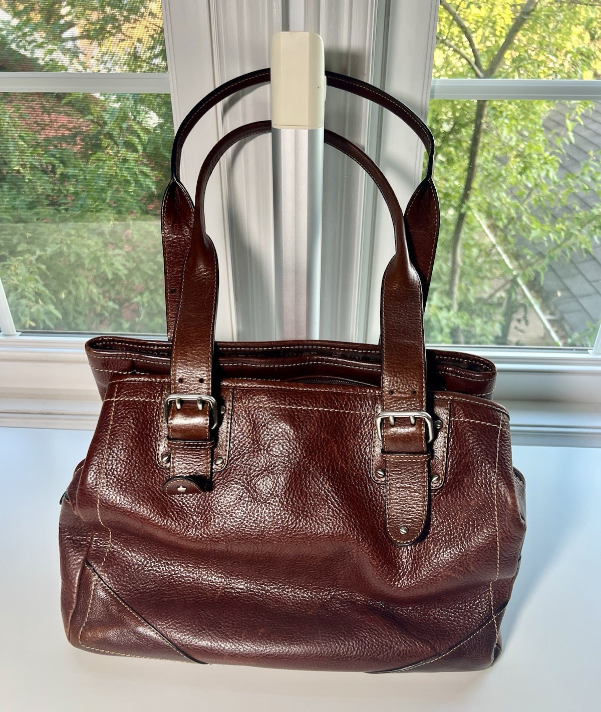 Etienne Aigner Genuine Leather Shoulder Tote Bag – Brown