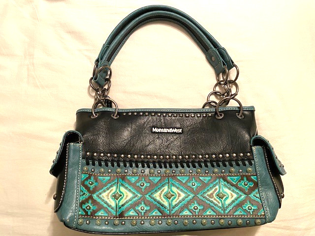 Montana West Studded Black and Turquoise Concealed Carry Handbag CCW Purse NWT