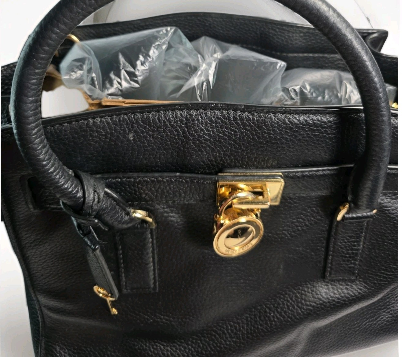 Michael Kors Black Leather Hamilton Traveler LG Satchel Tote Shoulder Bag
