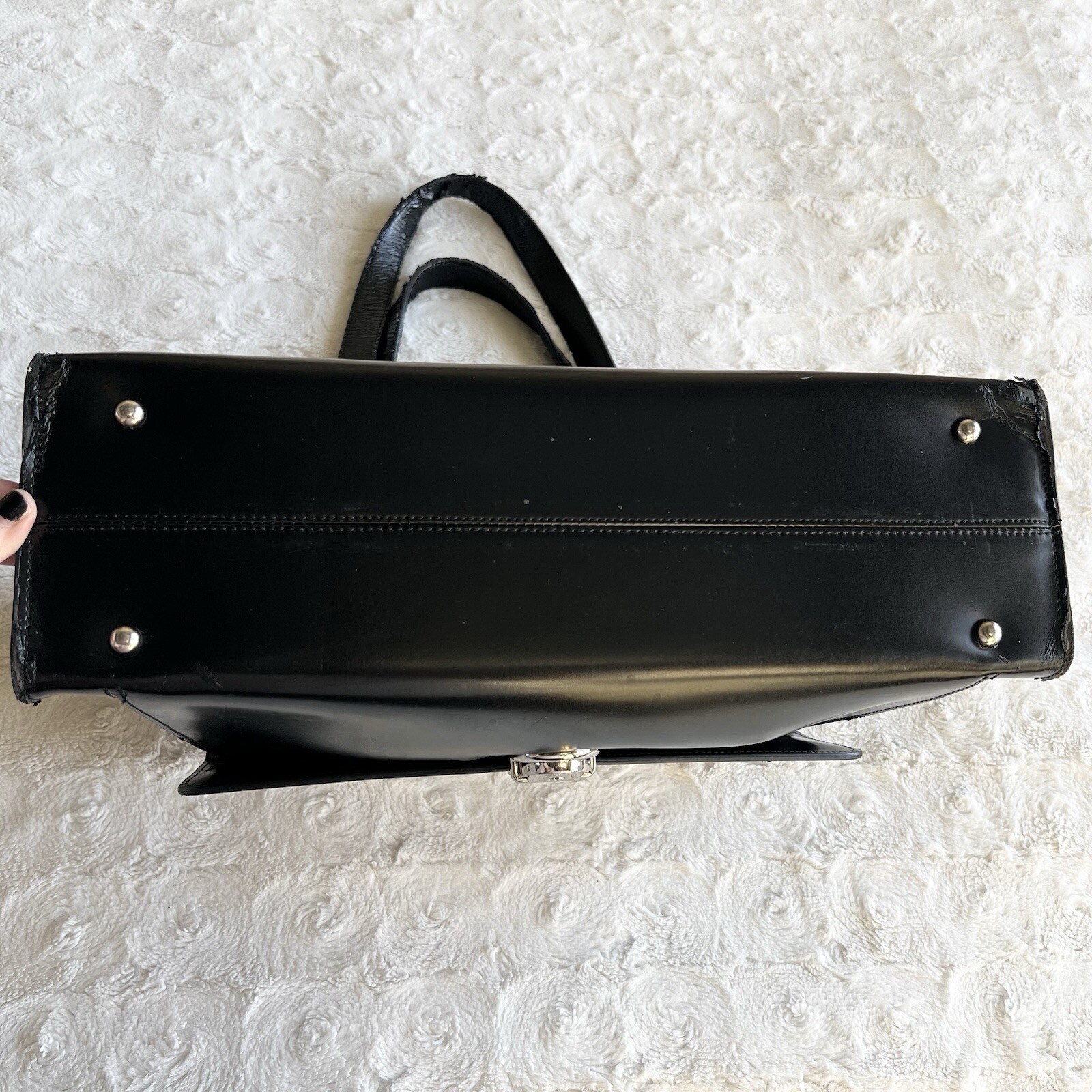 Jack Georges Bag Briefcase Womens Black Italian Leather Laptop Sleeve Zip *READ*