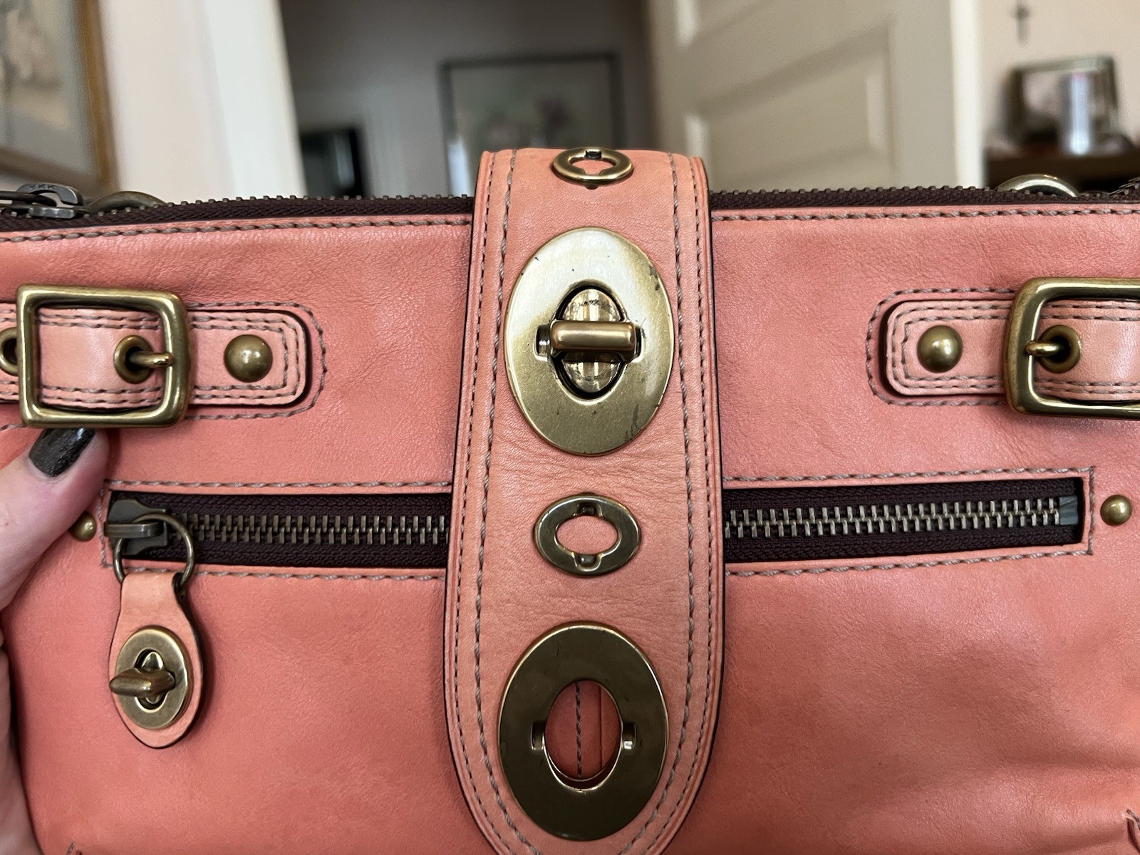 Coach Bridget Pink Medium Shoulder Bag Turn Lock & Zip, Adjustable Strap, Gold