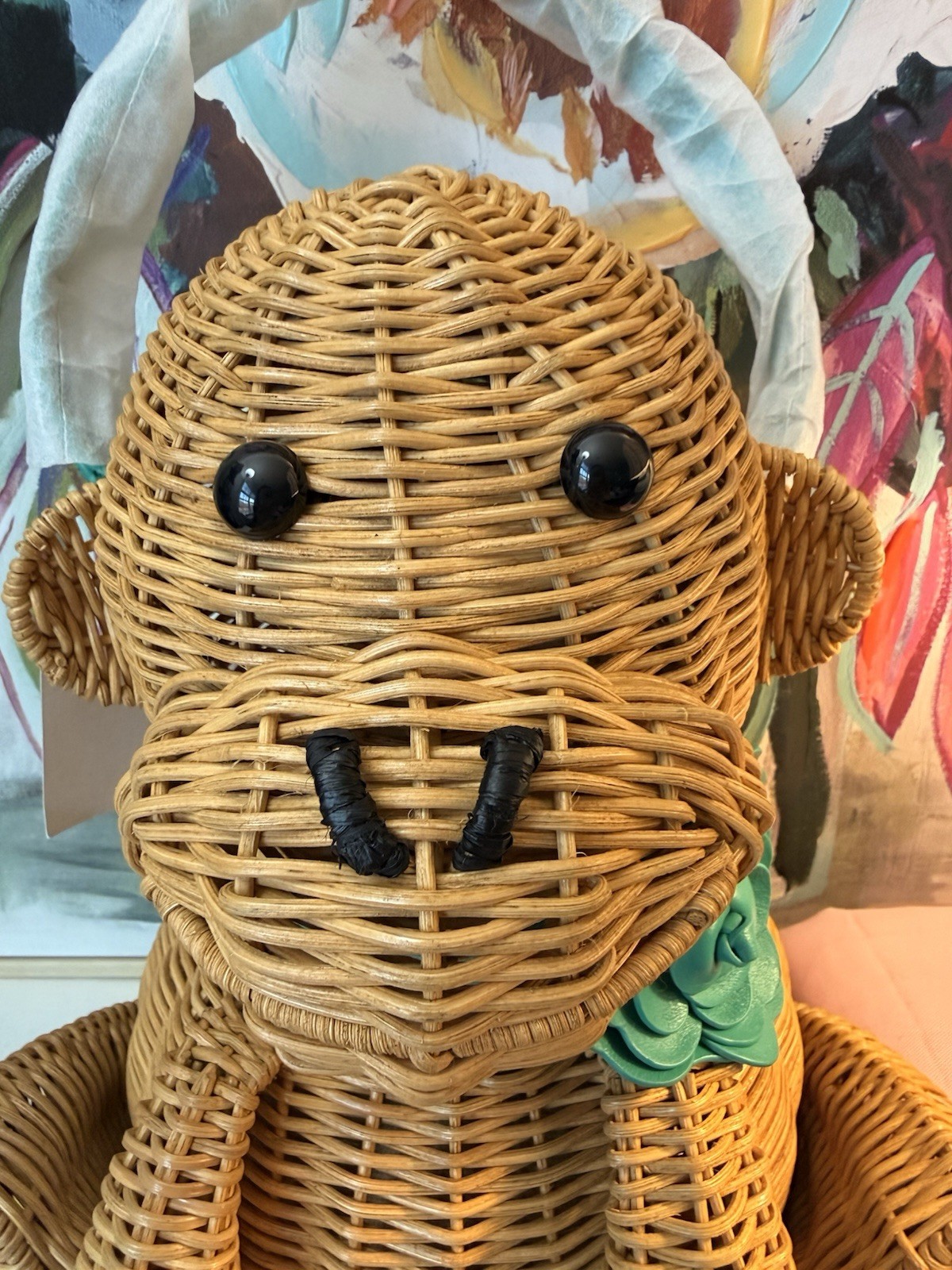 NWT Kate Spade Monkey Georgia Wicker Straw Flower Large Tote Rare Novelty Bag