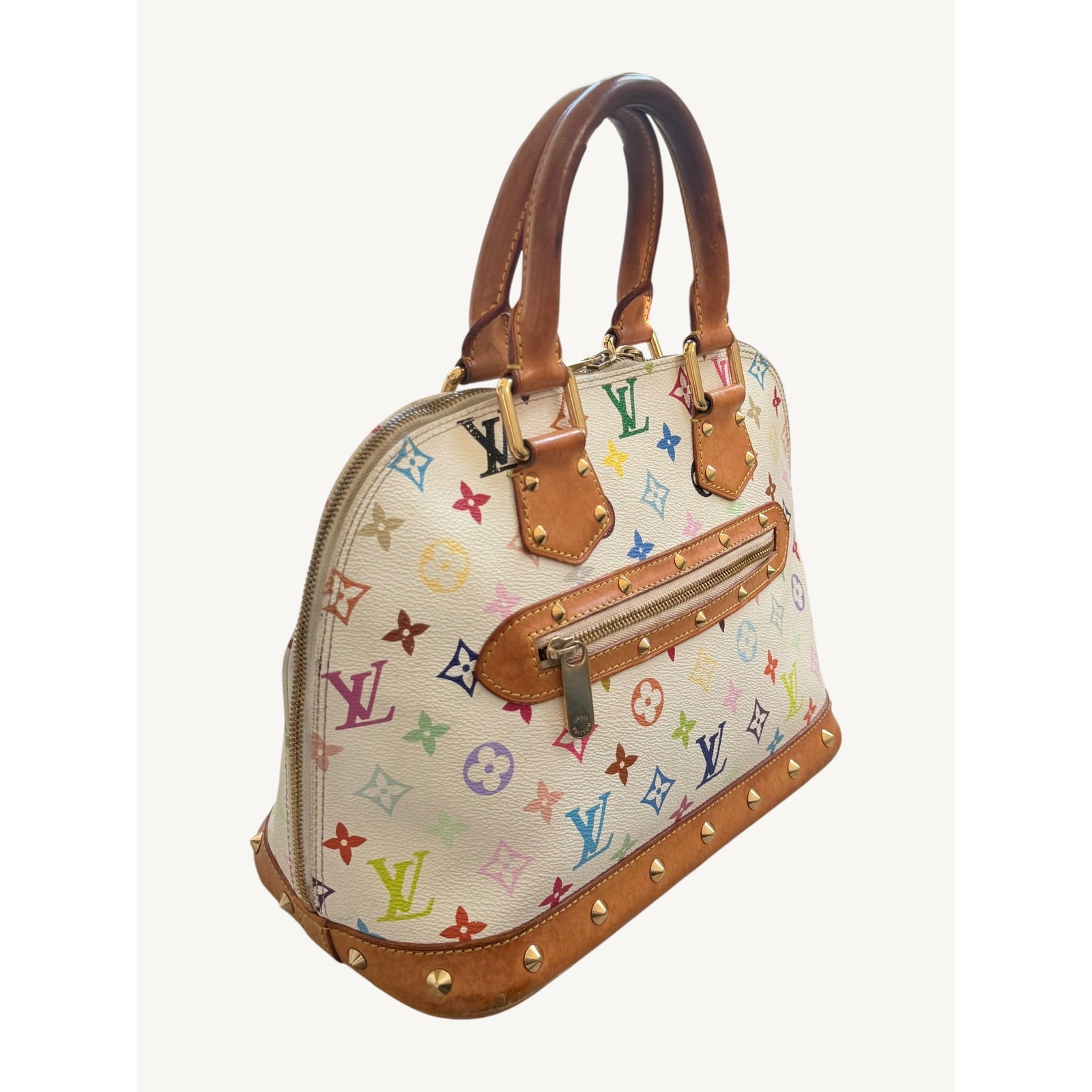 Louis Vuitton x Takashi Murakami Alma MM White Multicolor Monogram Bag Auth