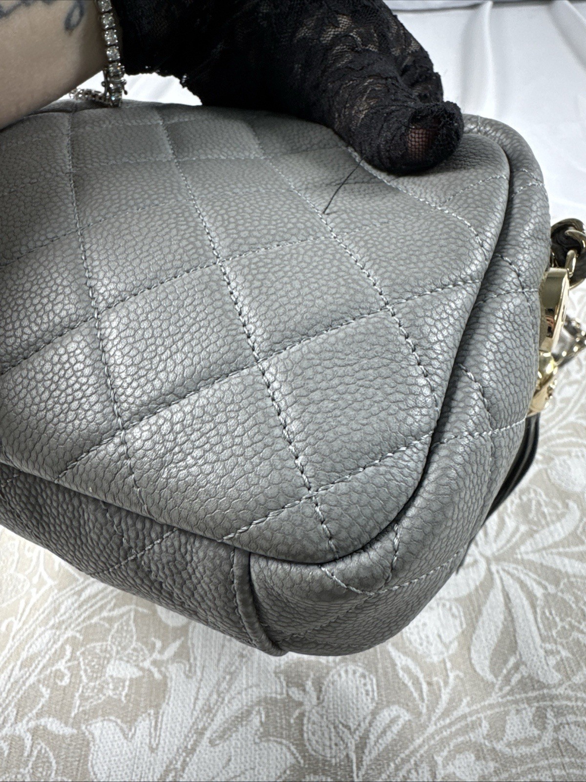 Chanel Camera Bag Gray Caviar Leather Coco Tassel Shoulder Purse