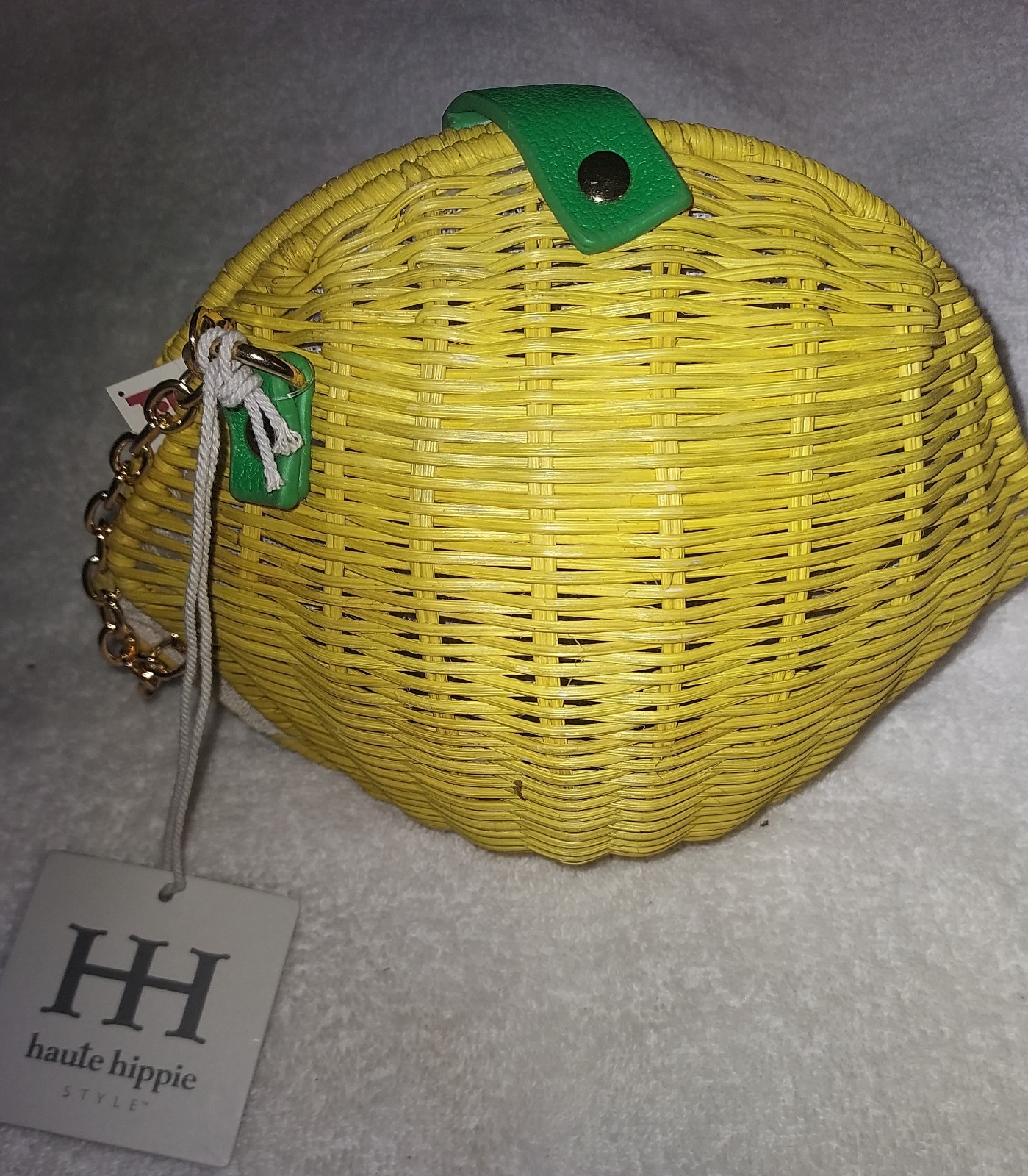 HAUTE HIPPIE VIRAL YELLOW LEMON FRUIT SHAPED WICKER CROSSBODY BAG