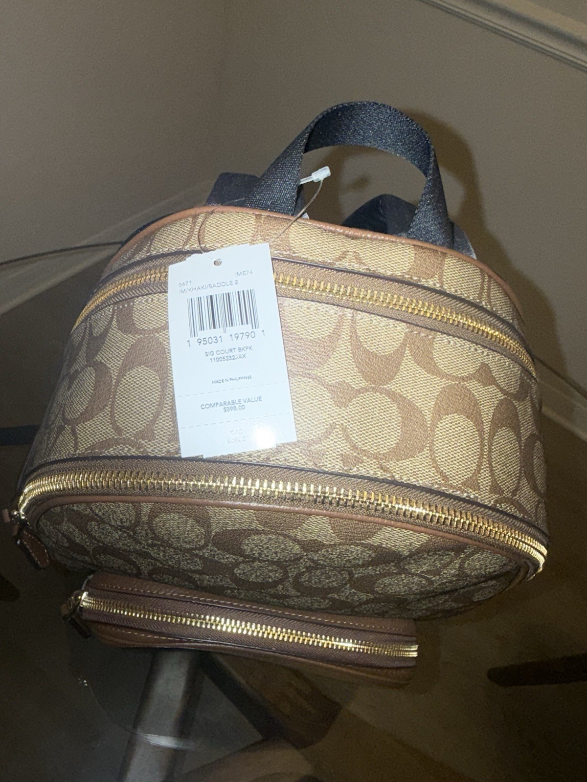 Coach Signature Monogram Backpack Brown Beige Zip Closure Medium Womens