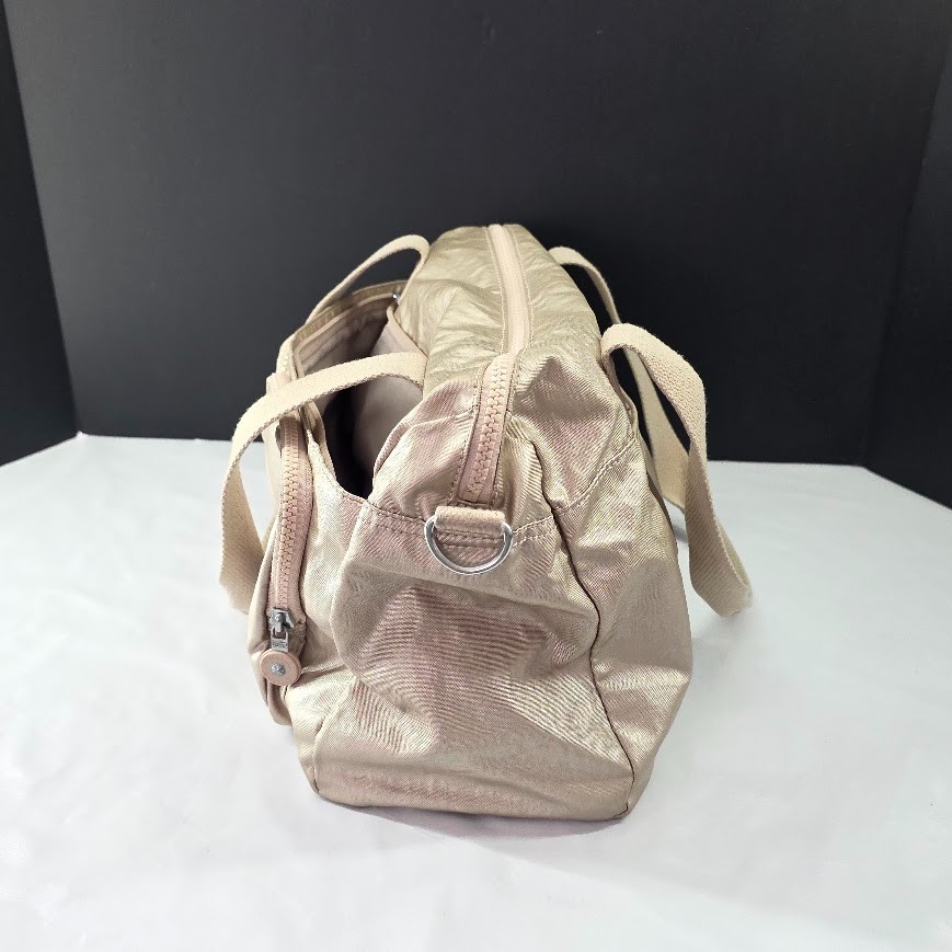 Kipling Cyrene Defea Metallic Gold Satchel Handbag Nylon Multiple Pockets