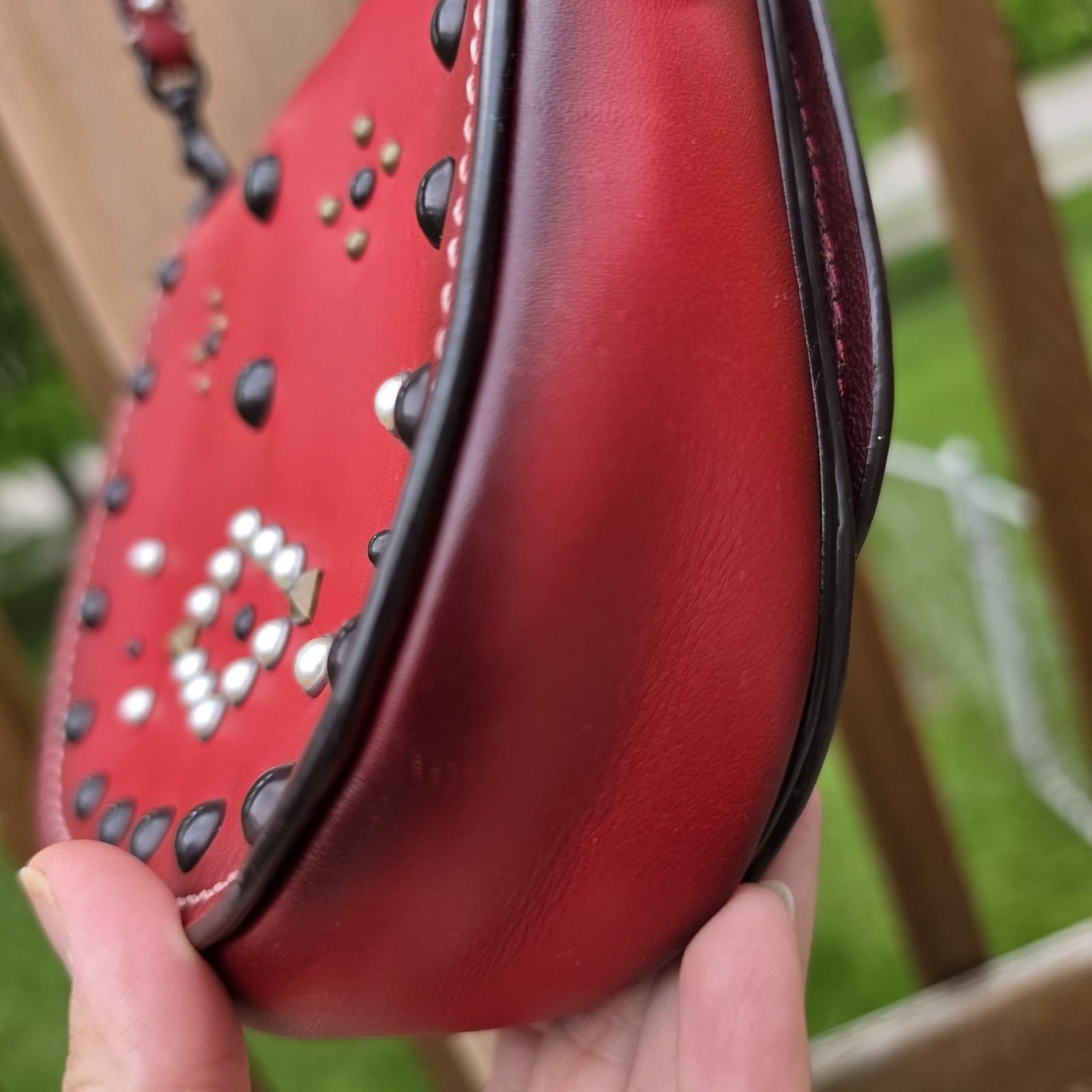 Coach 1941 Saddle 17 With Western Rivets in Red Leather – Coach 6.5 X 7 X 2 in