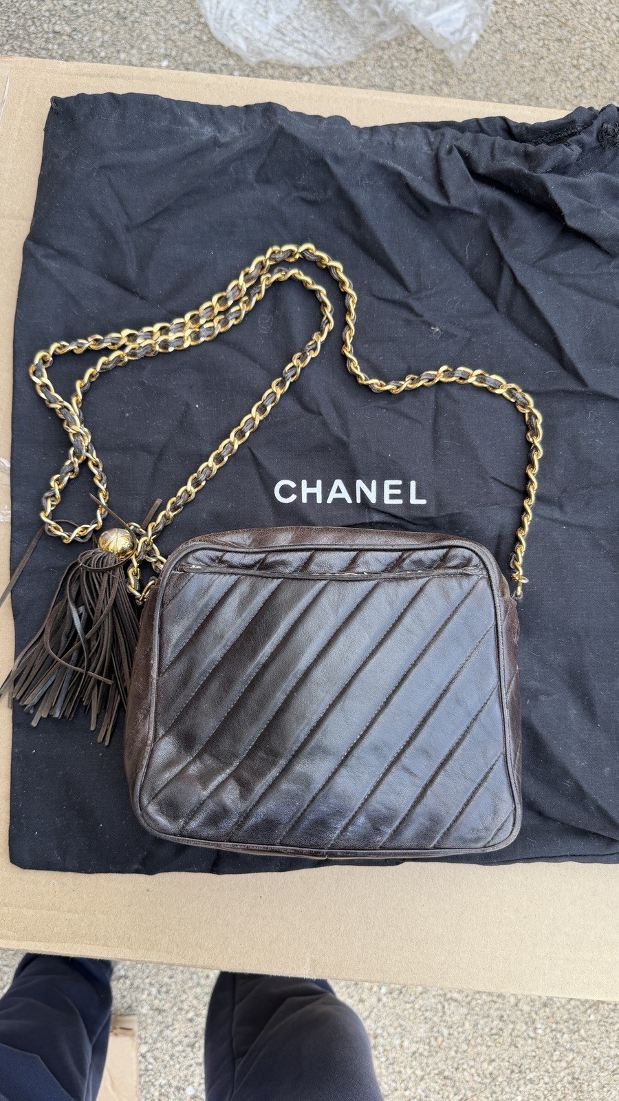 Chanel Brown Quilted Tassel Chain Shoulder Bag CC Logo Dust Bag Included