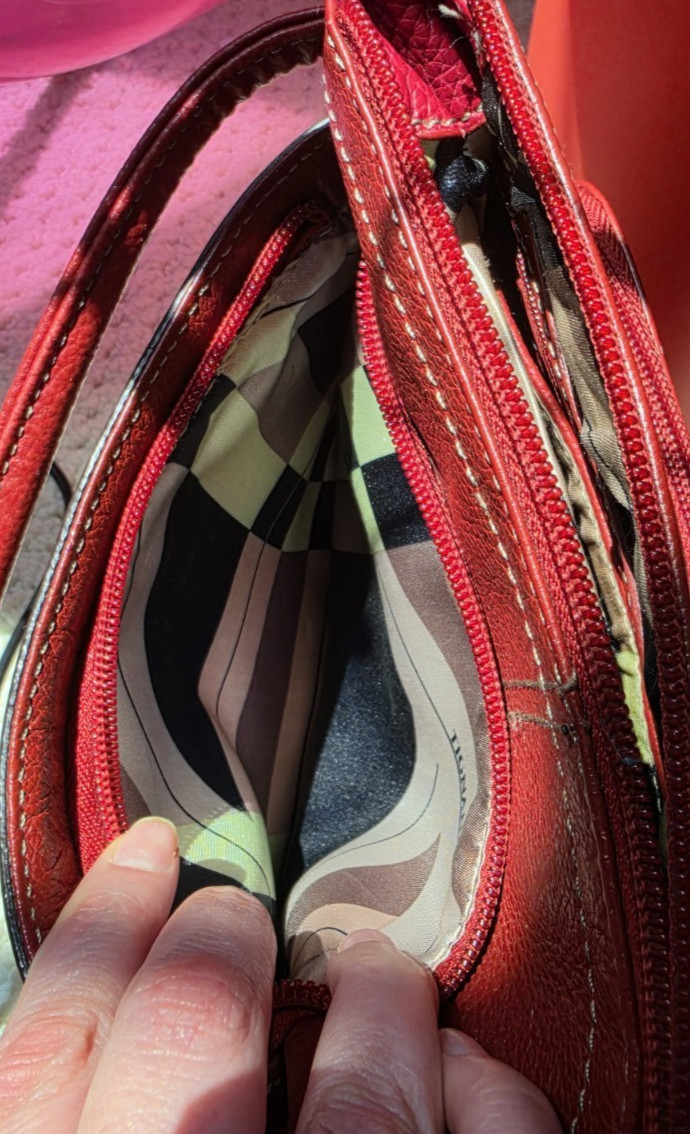 Tignanello Red Pebbled Leather Crossbody Purse Bag Front Pocket