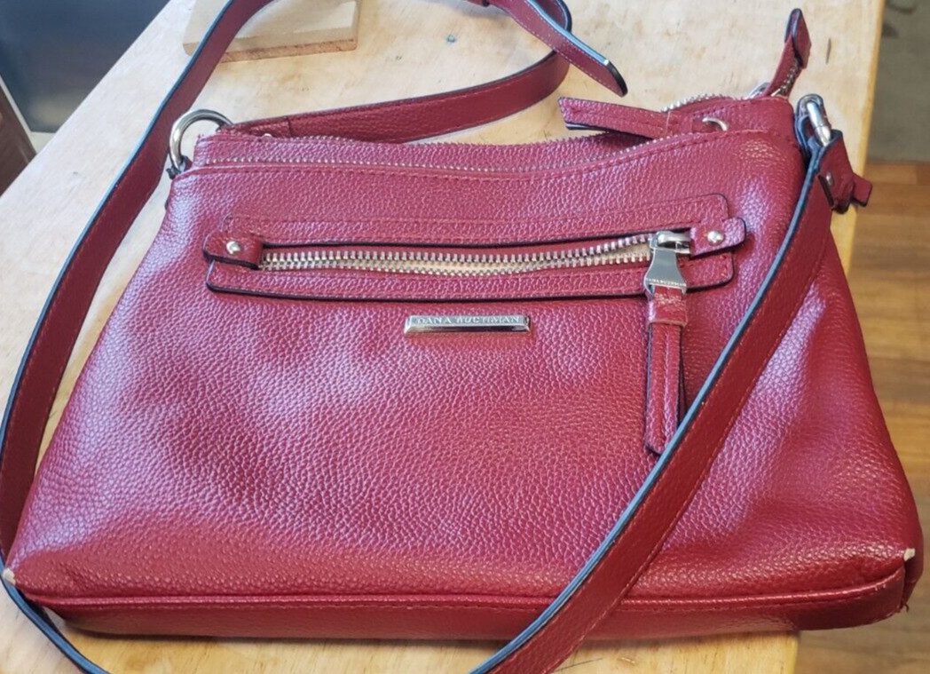 DANA BUCKMAN RED Pebble Leather Look Shoulder Length Purse Very Good 8X10.5 IN