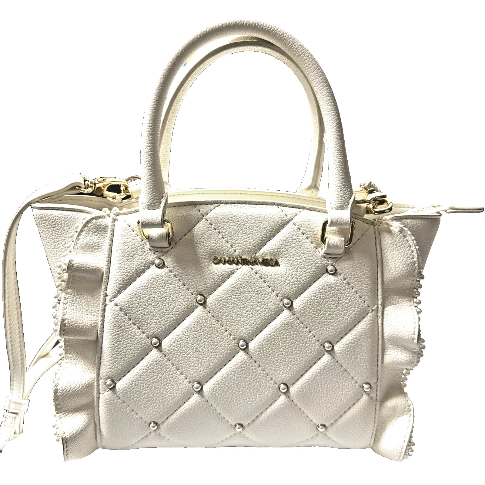Japan Samantha Vega Quilted Pearl Flutter Mini Hand Bag Strapped off White Faux