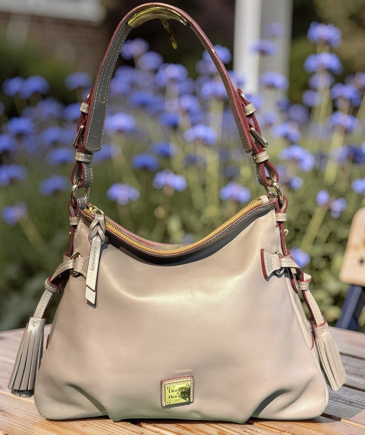 Dooney Bourke Elephant Gray Teagan Hobo Shoulder Bag Smooth European Leather