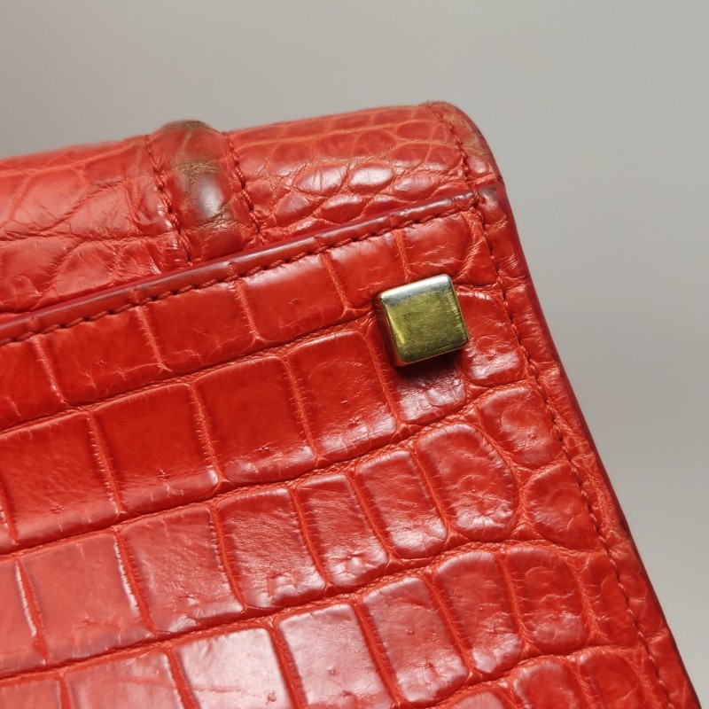 Celine Luggage Mini Red Croc Embossed Cowhide Carry Personal Items Duty Paid