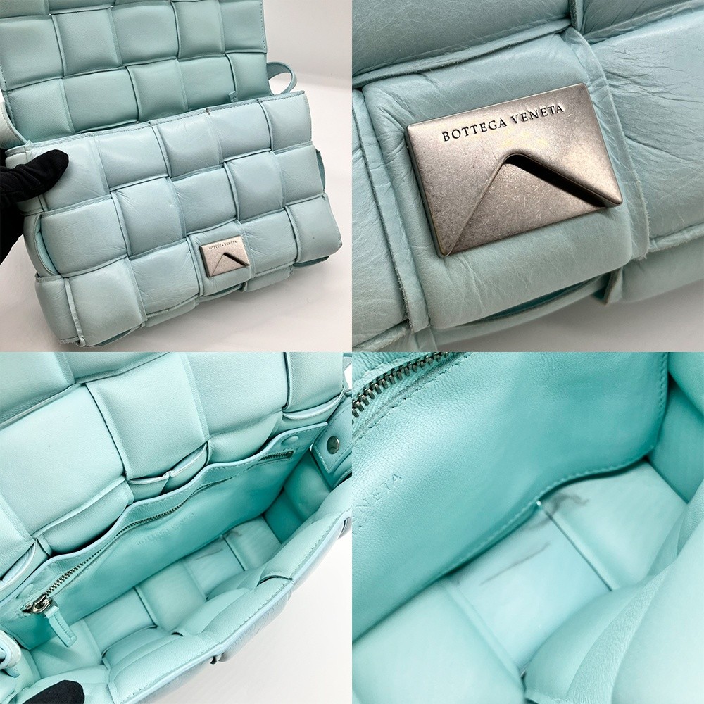 BOTTEGA VENETA Padded Cassette Shoulder Bag Maxi INTRECCIATO Light Blue B Rank