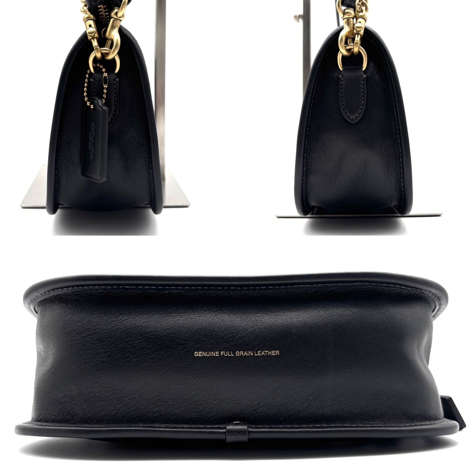 Coach Waverly 3 Way Black Leather Crossbody Bag Chain Auth From Japan