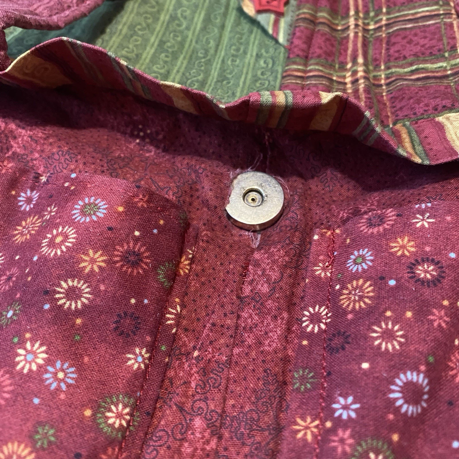 Handmade Patchwork Cotton Tote Bag with Star Buttons Fall Colors