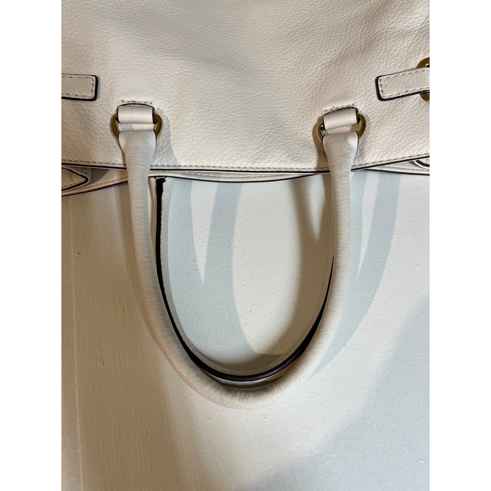 Michael Kors White Leather Tote Handbag Gold Hardware Studded Detail