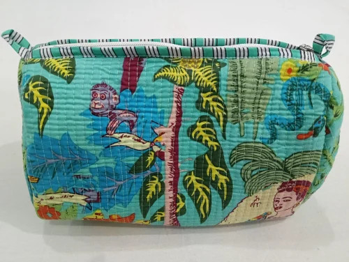 Set of 3 Hand Block Print Cotton Toiletry Bag Quilted Travel Pouches Multicolor