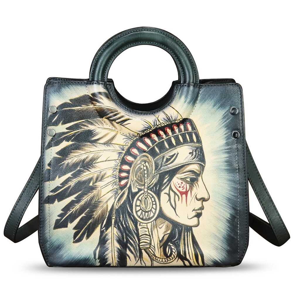Genuine Leather Purses and Handbags for Women Hand Painted Tote Shoulder Bag