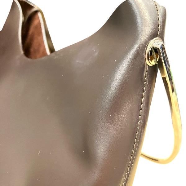 GUCCI metal handle Shoulder bag Leather Dark Brown Vintage Authentic From Japan