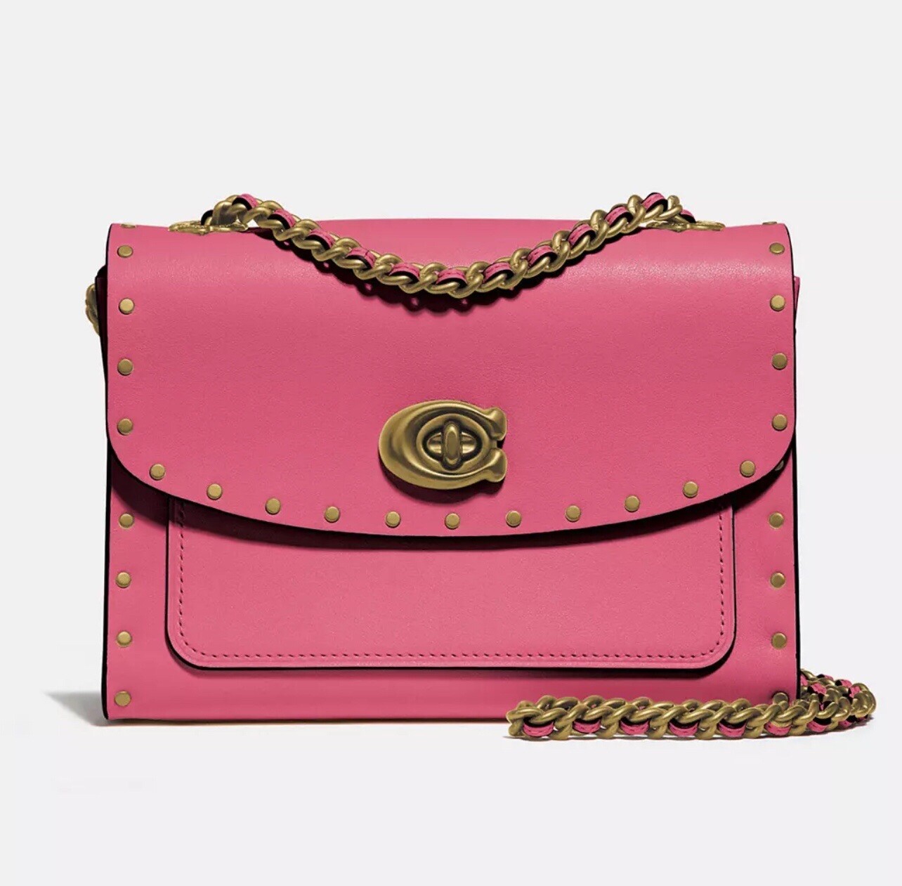 Coach Parker 18 in Brass/Orchid Pink Leather Rivets & Tea Rose – Style 29389
