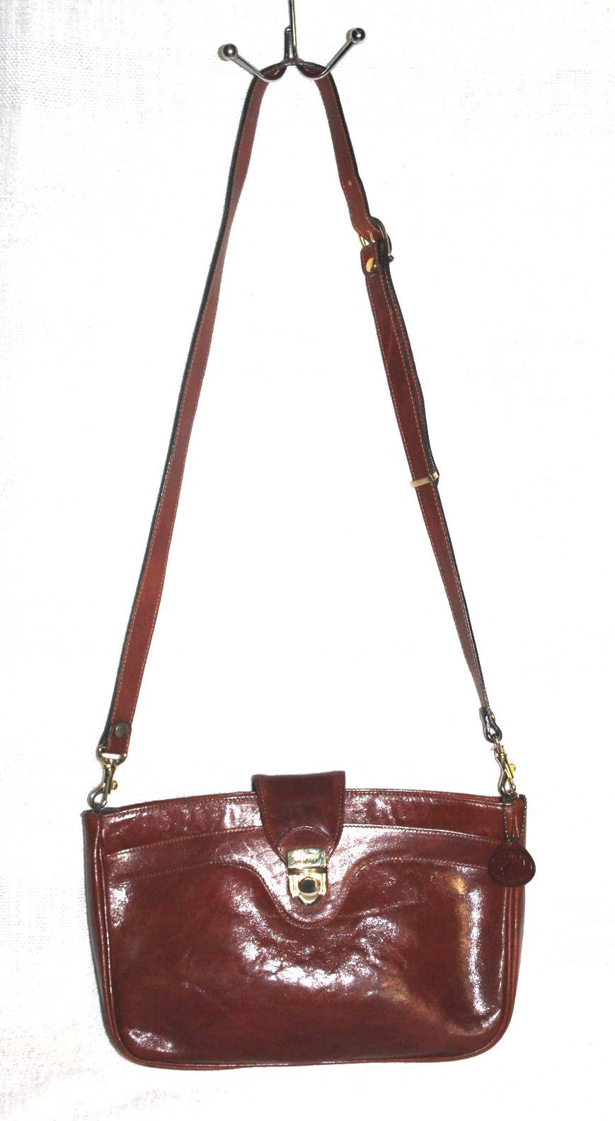 Oroton Brown Australian Cowhide Leather Adj. Crossbody/Shoulder Zippered Purse