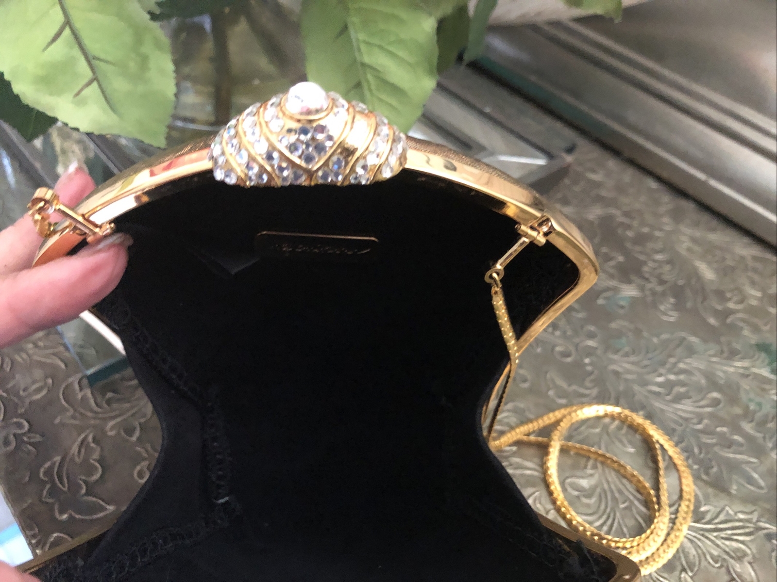 Inge Christopher Luxury Evening Mini Gold Embellished Hard Case Occasional Bag