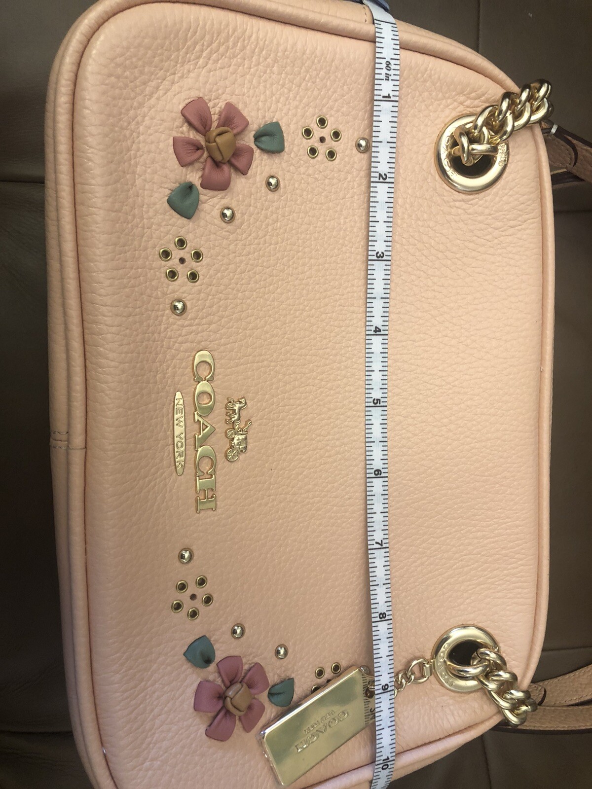 NWTCoach Cammie Chain Shoulder Bag Floral Whipstitch CA143 Gold/Faded Blush