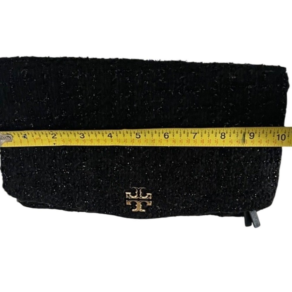 Tory Burch Black Tweed Metallic Crossbody Bag Gold Chain Logo Shoulder Bag