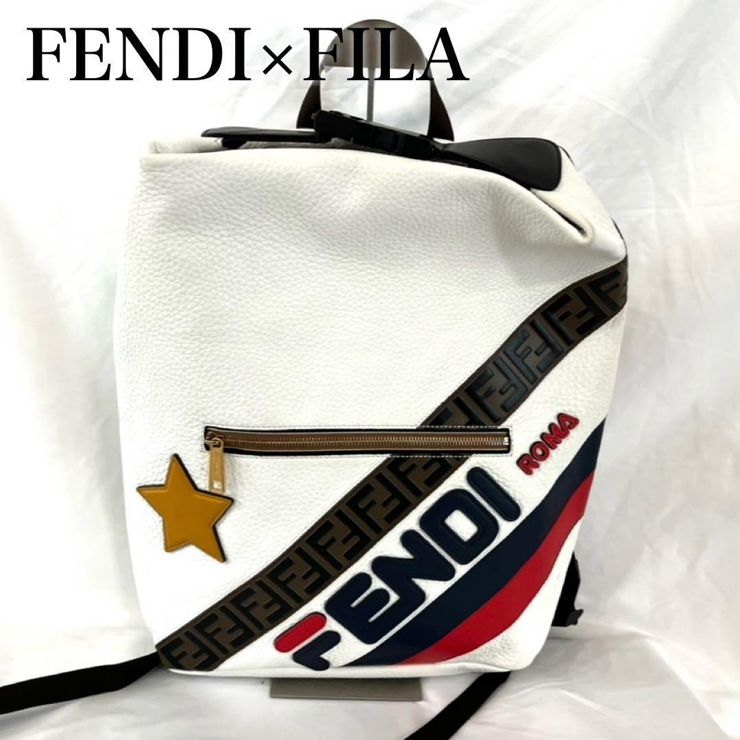 FENDI Backpack Leather White Multicolor FILA Star FF Zucca Star Charm from Japan