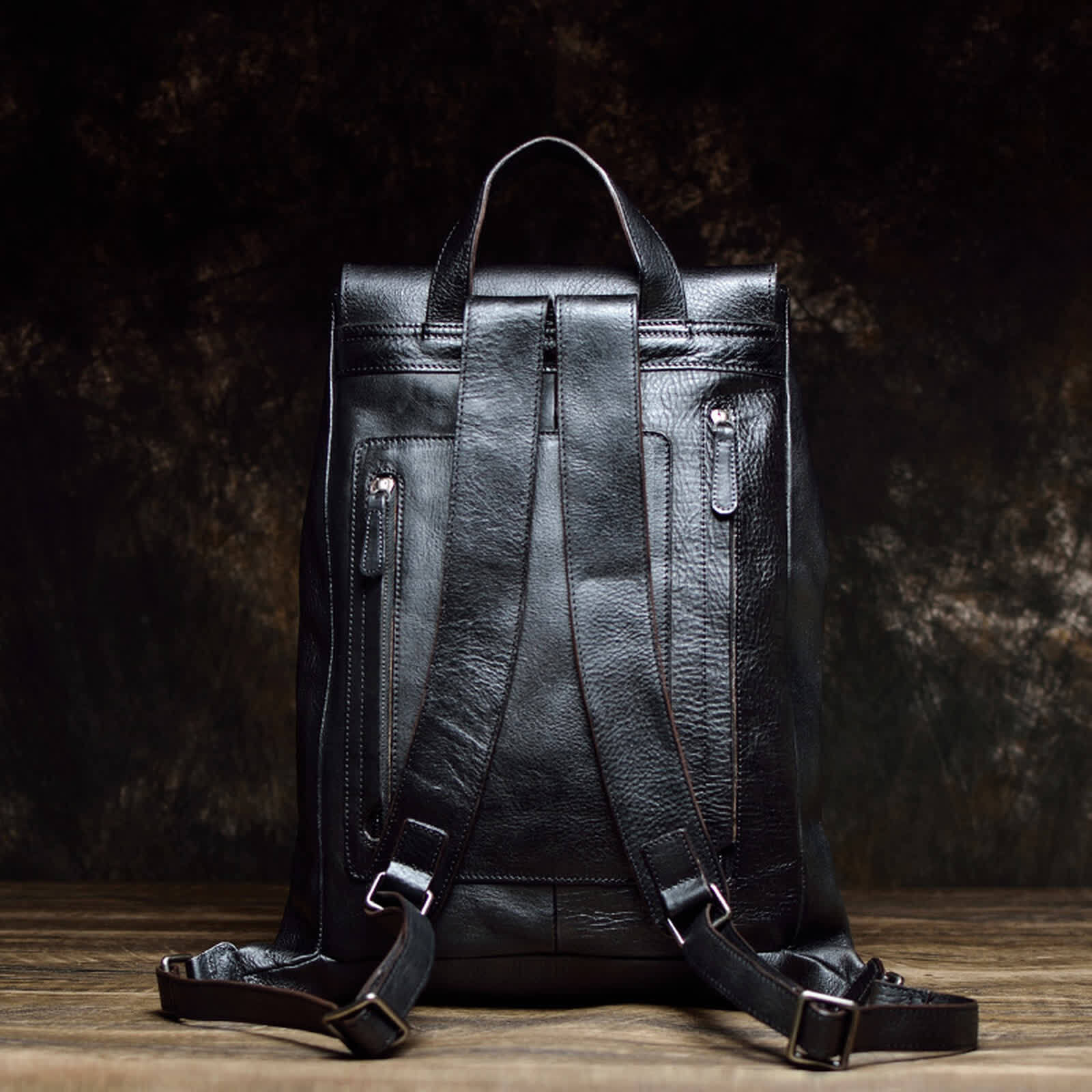 Erivis Women’s Black Genuine Leather Backpack Quick Access Pockets