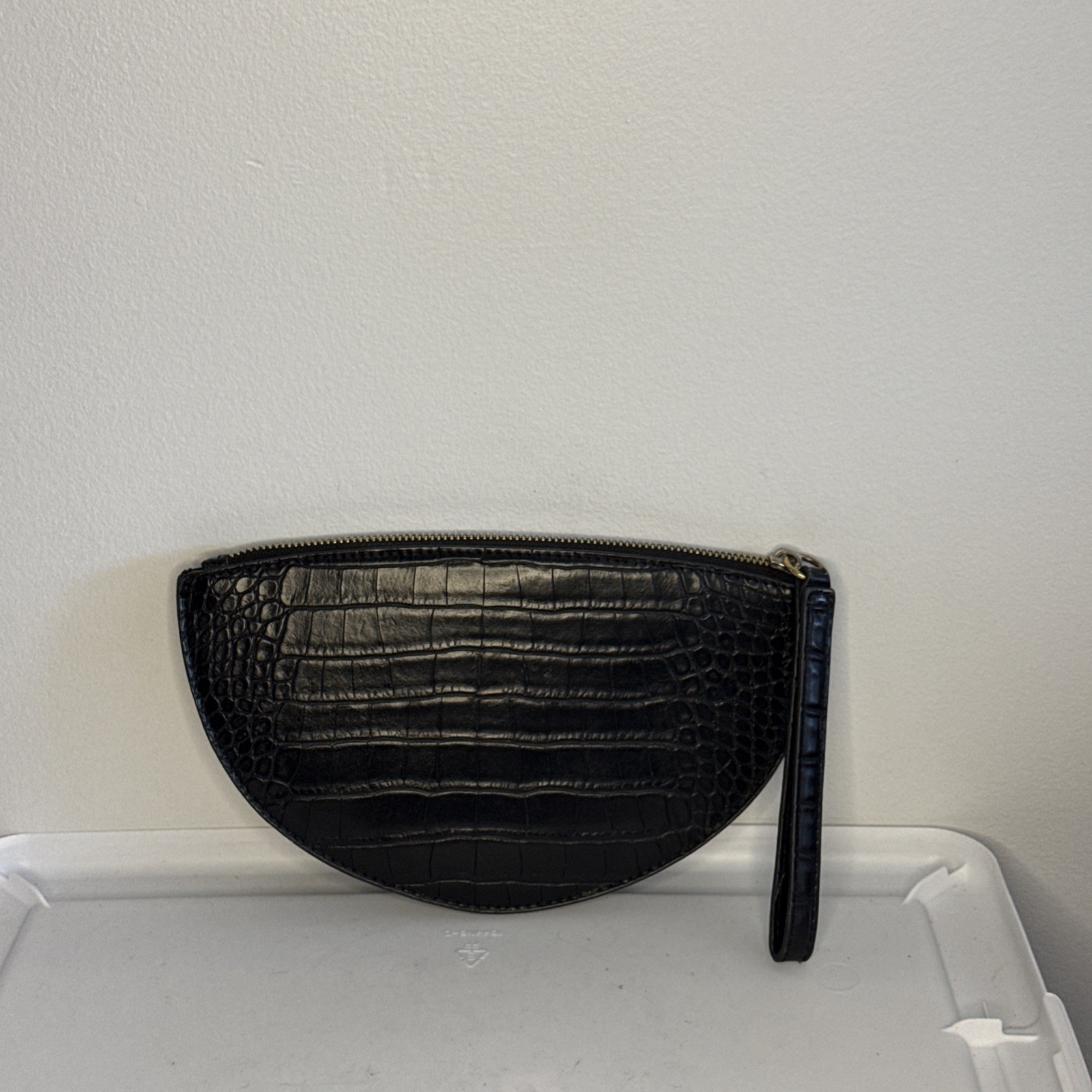 A New Day Zip Closure Half Circle Faux Leather Clutch Handbag Purse Black