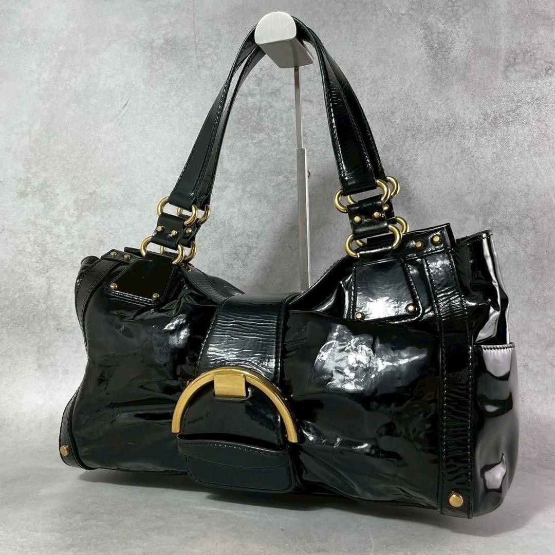 SERGIO ROSSI Shoulder Bag Patent Leather Black Vintage Authentic From Japan