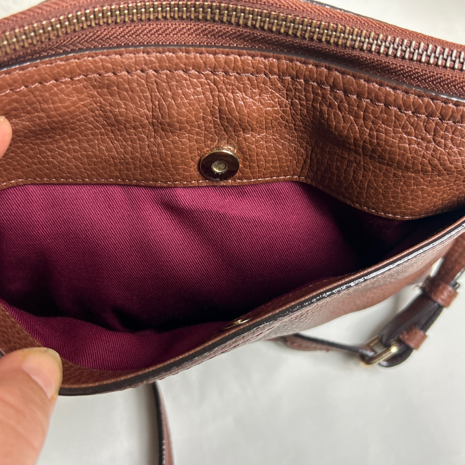 Nordstrom Brown Pebbled Genuine Leather Crossbody Bag Built-in Wallet Purse (e5)